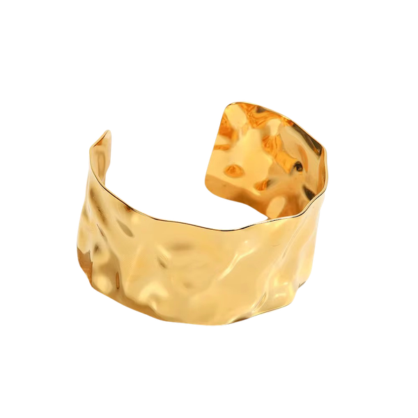 Hammered Chunky Cuff Bangle18K Gold Plated Stainless Steel