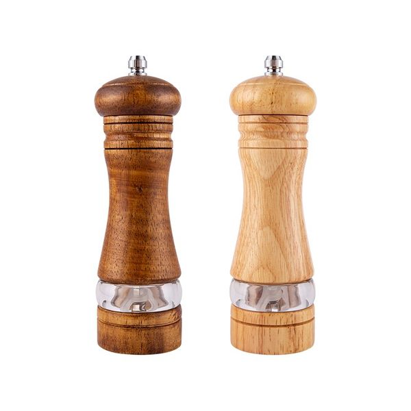 Oak Wooden Manual Salt And Pepper Grinder - Set Of 2