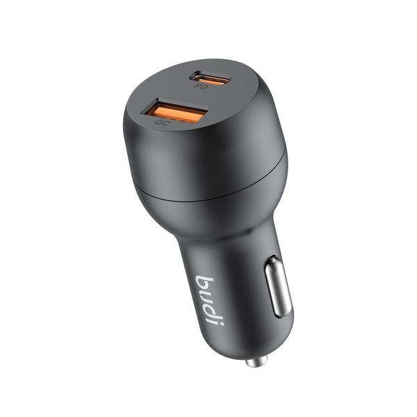 budi 38W PD + QC3.0 Dual Port Fast Car Charger USB-C &amp; USB-A