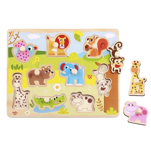 TookyToy - Wooden Peg Puzzle - Animals