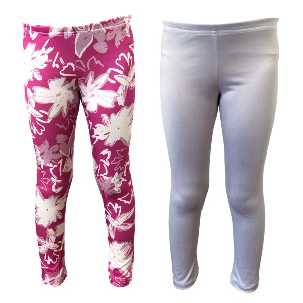 Kids-Full-Length Leggings Cherise Pink Flower &amp; White