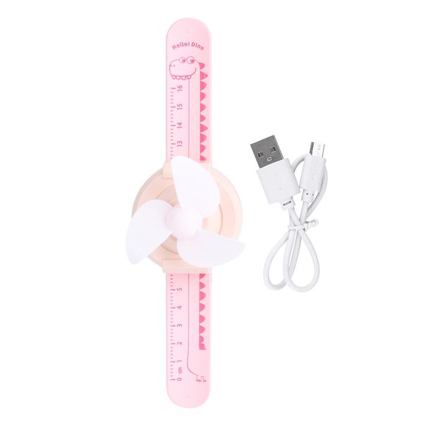 Kids Wrist Fan Cartoon Usb Rechargeable Pink image