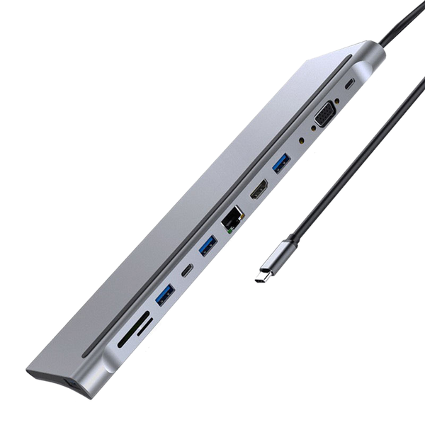1PCS Twelve-in-One HDMI 4K+VGA+USB 3.0+2.0x2+Type-c+PD+SD/TF+Audio+100 Mbps