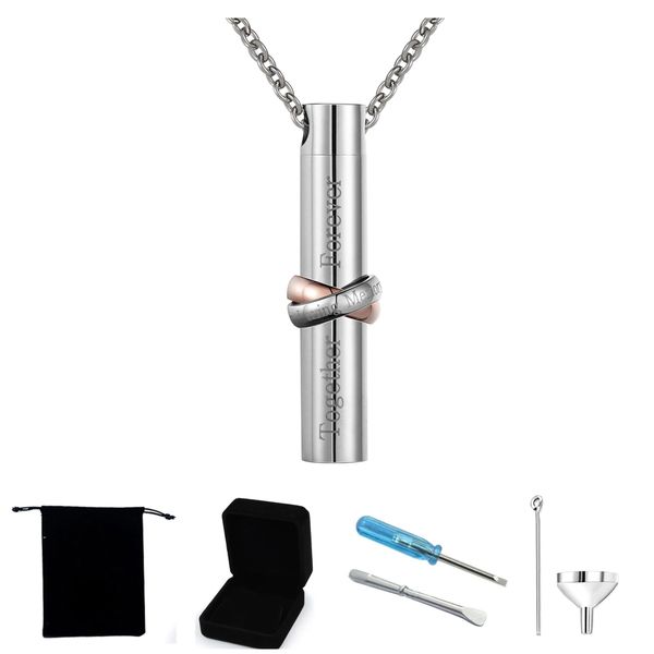 Together Forever Cylinder Necklace Memorial Safe Keeping Pendant Set