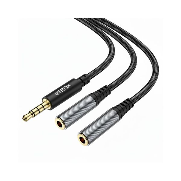 Dual Headphone Splitter Cable 3.5mm Male to 2x Female for Music Sharing