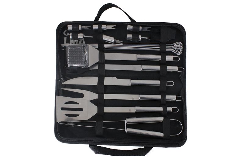 LMA Stainless Steel 21 Piece Braai Utensil w Skewers &amp; Basting Brushes Bag