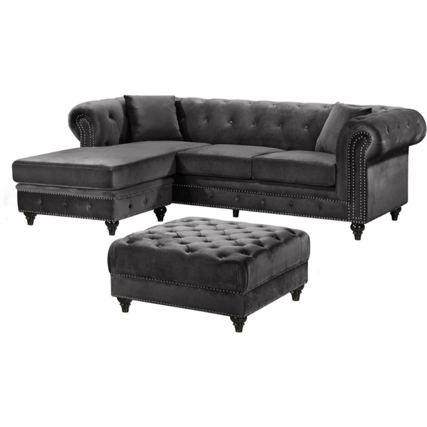 Xander Deep Button L-Shape Sectional Couch with Ottoman
