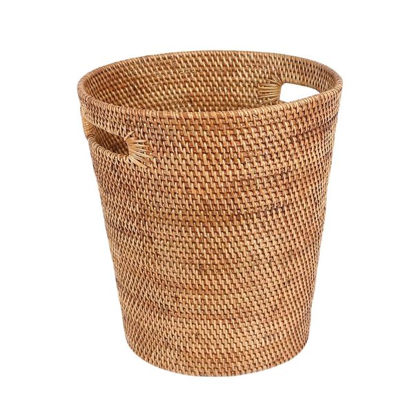Rattan Wastepaper Basket with Handles (28cmH x 25cmD)
