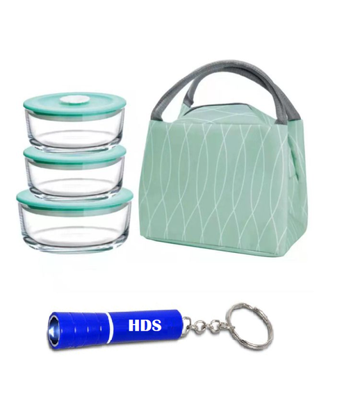 Bailock 4-Piece Lunch Box Set with Carry Bag - Green and HDS Branded Torch