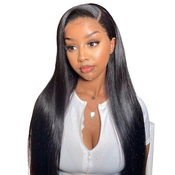 28 Inch Straight Lace Front Wig - 13x6cm HD Lace, Long Black Human Hair