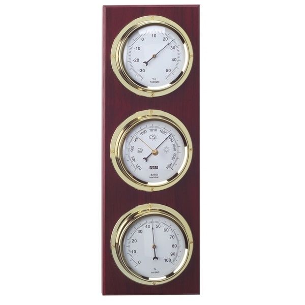 ANVI 30.3915 4-in-1 Barometer &amp; Clock - Brass &amp; Dark Wood
