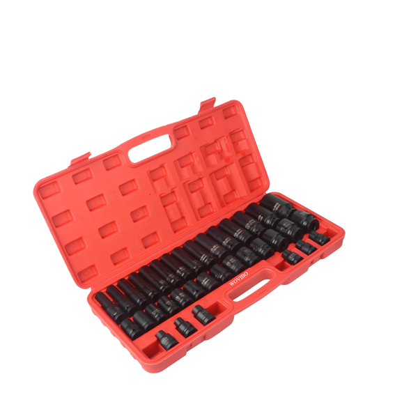 WOVIBO 35 Pieces 1/2" Drive 8-32mm Metric Deep Impact Socket Set Car Tools