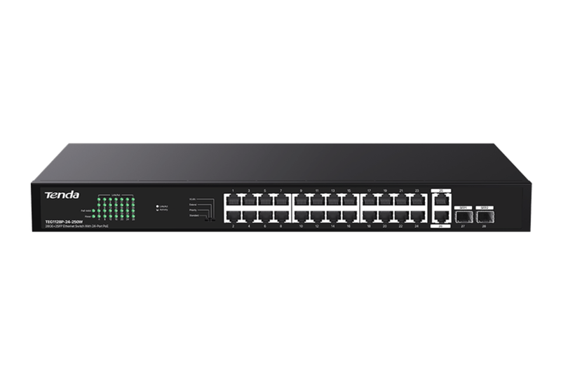 Tenda TEG1128P-24-250W 26-Port Gigabit PoE Switch with 2 SFP Slots4o