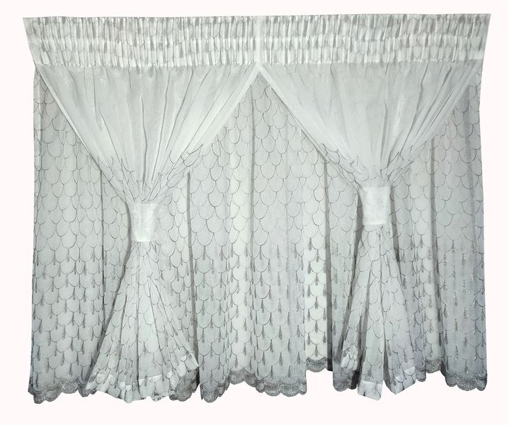 3m Kitchen Curtain Full Embroidered Linen 1735 Grey Voile 2 Layer