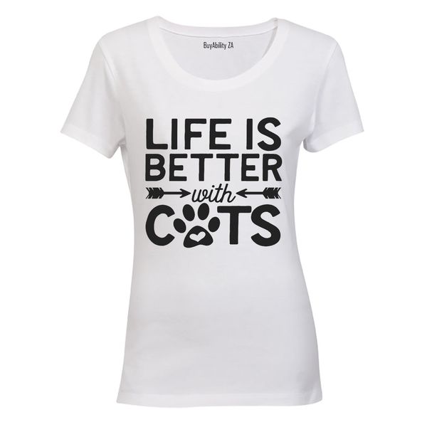 Life is Better with Cats - Ladies - T-Shirt - White