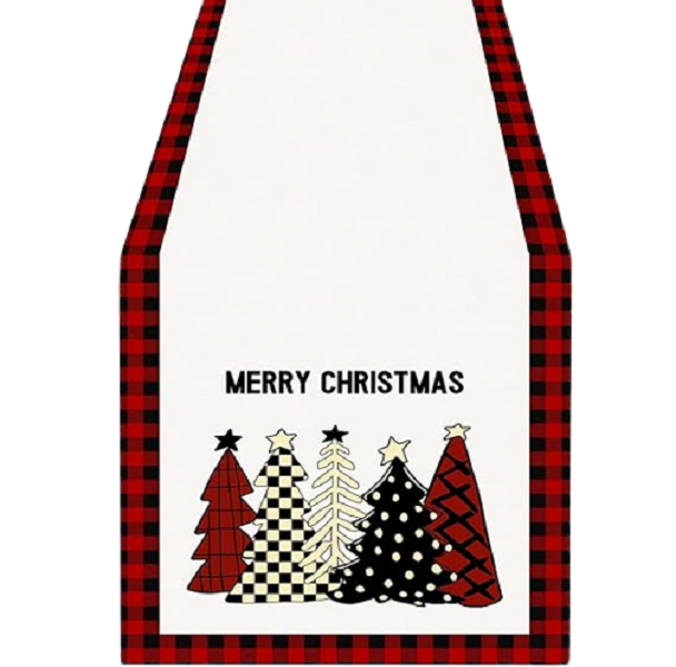 Merry Christmas Table Runner Red Black Christmas Tree Design