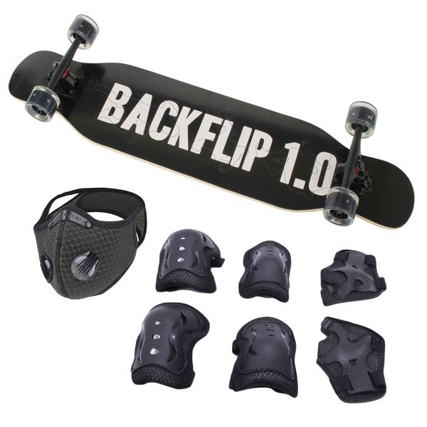 Skateboard 104x21cm Longboard - LED Wheels &amp; Gear Kit &amp; Mask - Backflip1.0
