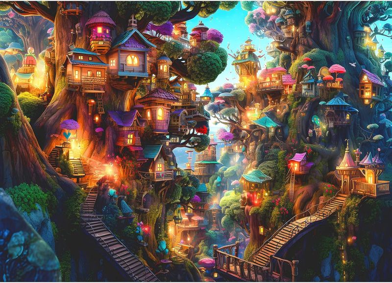 Jigsaw puzzle high difficulty fantasy tree house puzzle 1 piece