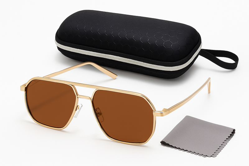 Fashion Sunglasses - Gold Metal Frame with Brown Lenses