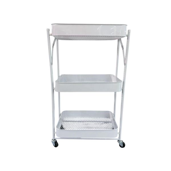 3-Tier Foldable Trolley Storage Cart - Organiser Tray - White