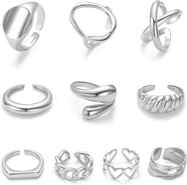 10PCS Gold Dome Chunky Rings for Women Adjustable Open Ring Band