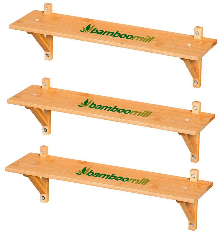 Bamboomill Wall Mounted Floating Shelves Bamboo Storage ShelfSet of 3