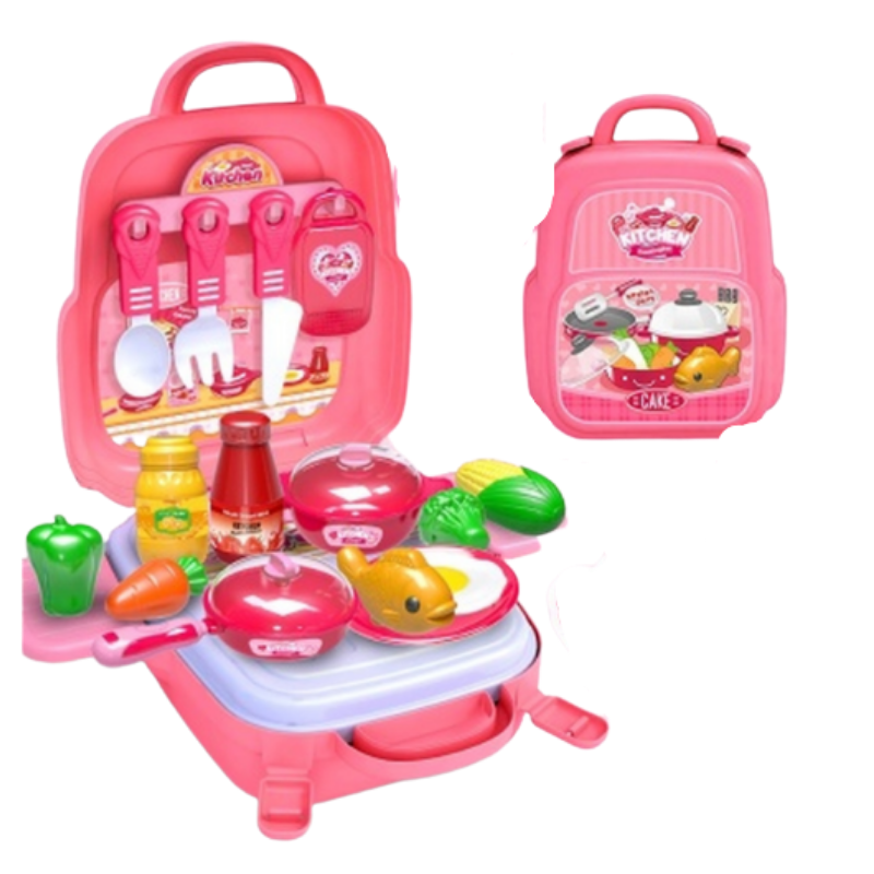 Children Simulation Pretend Play House Toys Kit Backpack(kitchen 