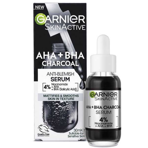 Garnier PureActive AHA + Niacinamide + BHA Charcoal Anti Blemish Serum 30ml