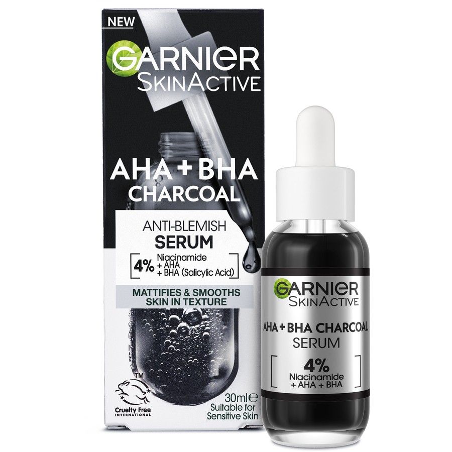 Garnier PureActive AHA Niacinamide BHA Charcoal Anti Blemish Serum 