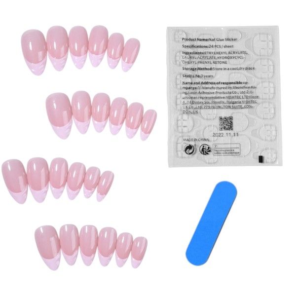 24 Piece - Almond-Shaped Sculpted French Tip Nails - Pink
