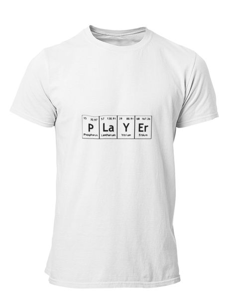 PepperSt Mens White T-Shirt - PLaYEr Periodic Table