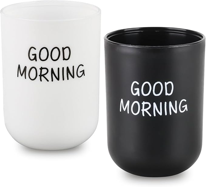 Pack of 2 Bathroom Toothbrush Cups- Blac and White