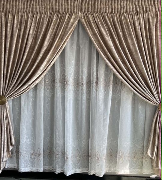 Brown icecream Taped Curtain &amp; Lace