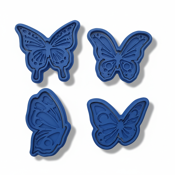 Butterfly Cookie Cutter &amp; Stamp Set - 4 Piece - Medium 8 cm
