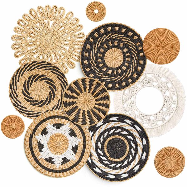 Boho Handwoven Basket Wall Decor Dining Tabletop Placemats - 11 Piece
