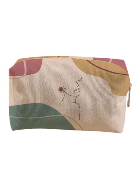 1 Piece - Makeup Bag With Abstract Figure Print - Multicolor