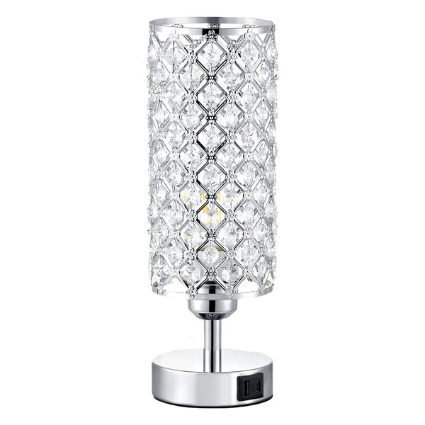 Crystal Table Lamp with Touch Control Bedside Desk Lamp with 2 USB Ports