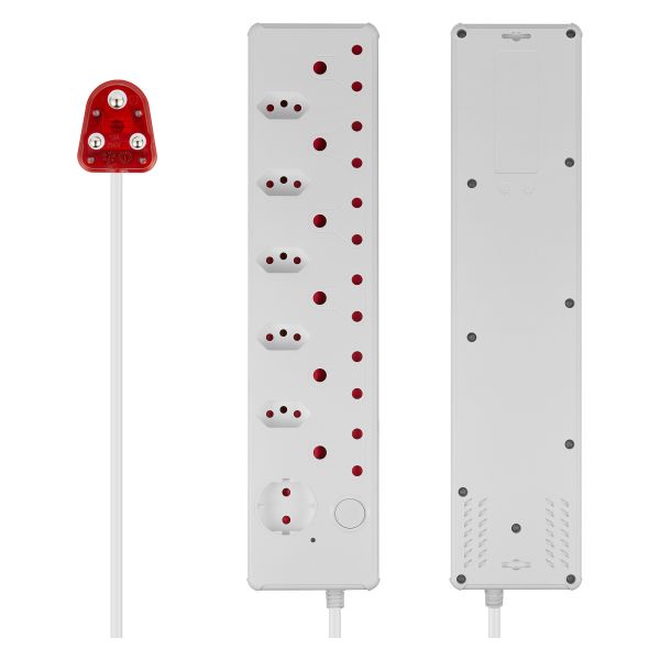 Switched 12-way High Surge Multiplug 0.5m - White