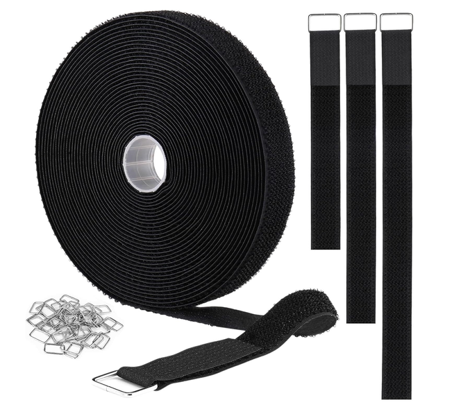 Hook &amp; Loop Straps with 50 Metal Buckles Adjustable Fastening Cable Straps