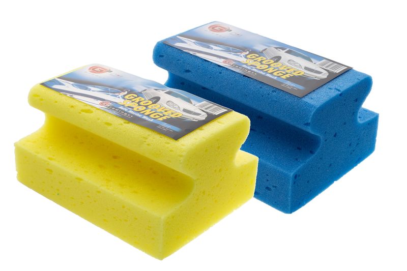 Car Wash Sponge Grooved Blue and Yellow 2 Pack