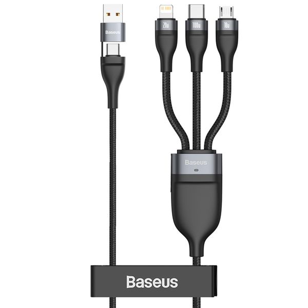 Basues 100w - 1.2m Usb Type-C+a to Usb Type-C + Lightning + Microusb Cable - Black - 1.2 M