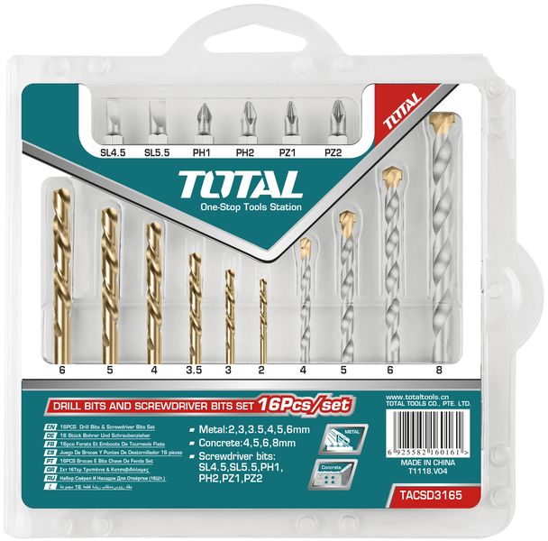Total Tools Drill Bits And Screwdriver Bits Set 16Pcs (2 Sets)