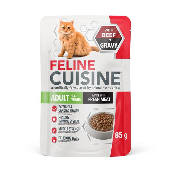 Feline Cuisine Wet Cat Food Adult Beef Gravy 4 x 12 x 85g