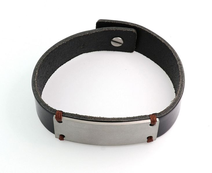 Broad Leather bracelet with Stainless Steel ID Plate