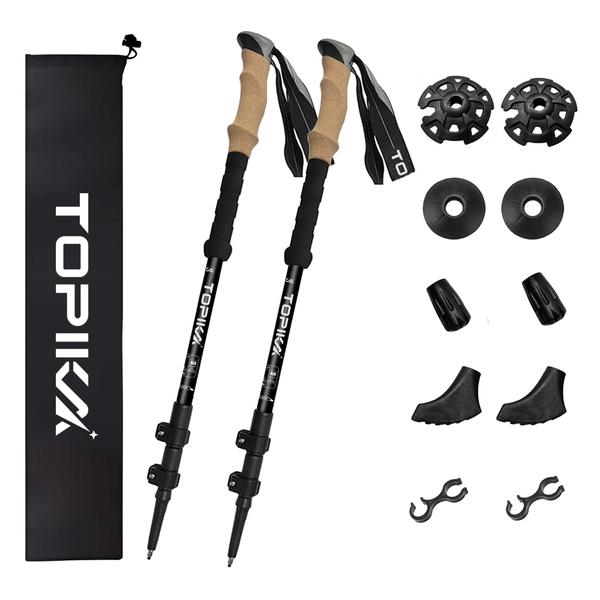 Topika Trekking Poles 2 Pieces Real Cork Grip External Locking Telescopic Poles