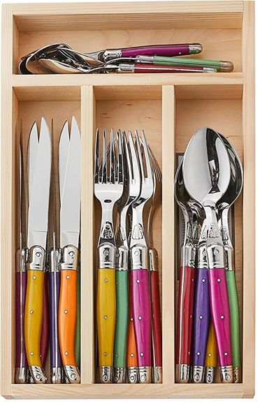 Laguiole By Jean Dubost 24 Piece Cutlery Set Fruity Mix in WoodTray