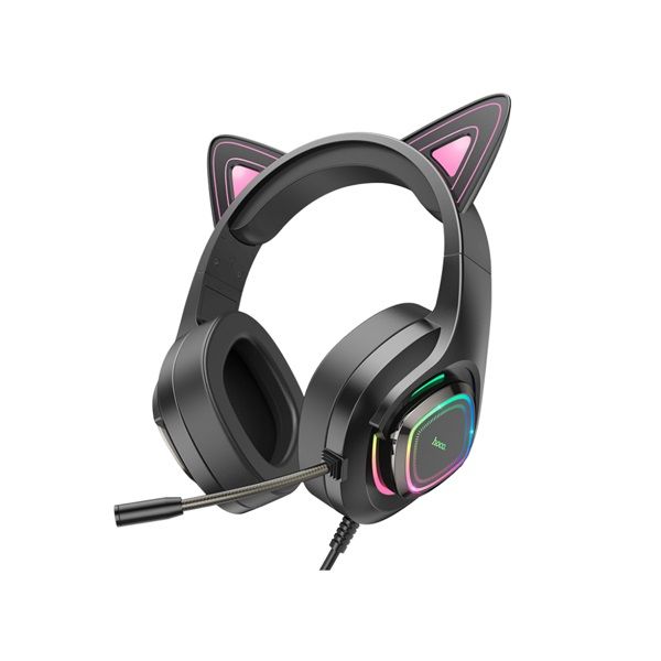 Hoco W107 Cute Cat Luminous LED Ear Gaming Headphones with Pink LEDs