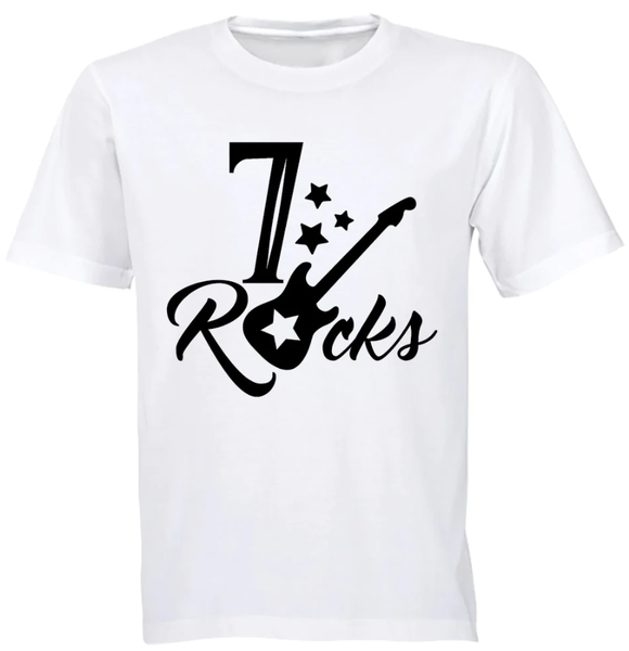 7th Birthday 7 Rocks Birthday Gift Kids TShirt- White