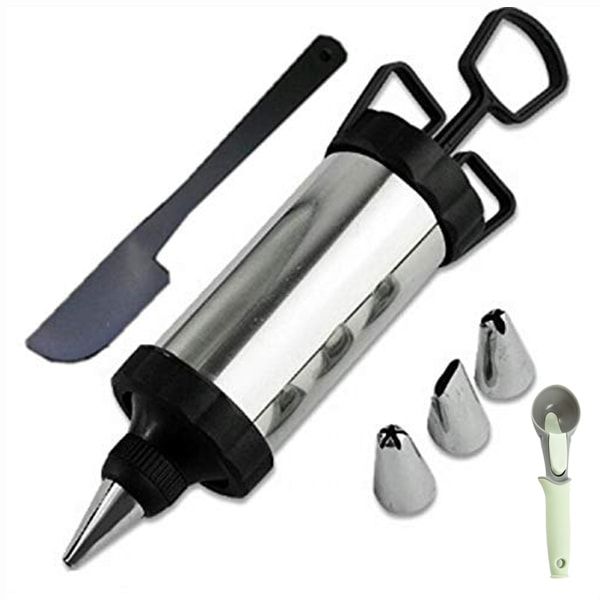 Optic Icing Syringe Set Stainless Steel 4 Nozzles with Ice-Cream Scoop