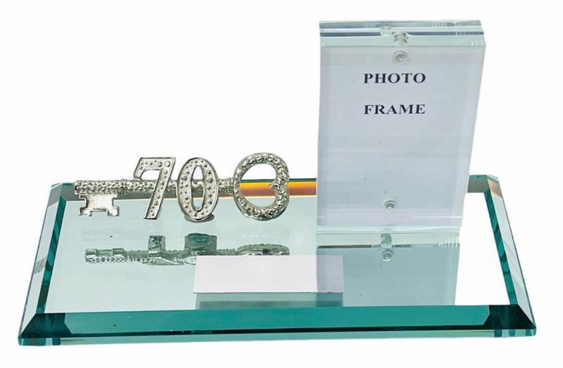 70th Key on Mirror Glass Base Engraving Plate + Magnetic Photo Frame
